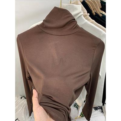 韩国秋装薄款高领打底衫女内搭2025新款纯棉修身长袖T恤女百搭
