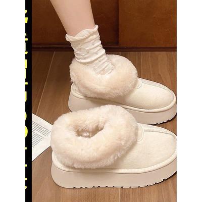 内增高厚底雪地靴女2025冬季新款一脚蹬加绒加厚保暖面包毛毛棉鞋