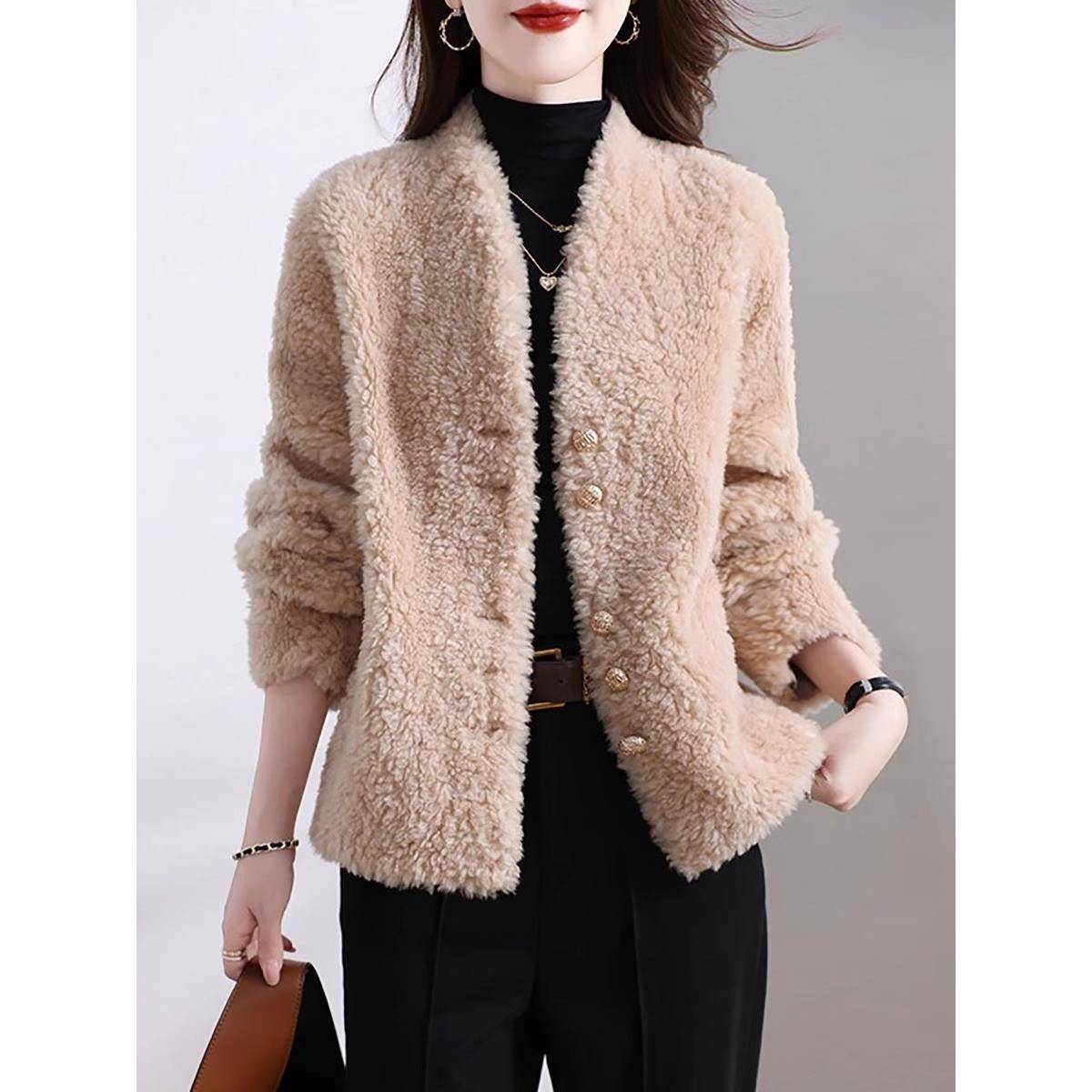 毛茸茸羊剪绒皮草女冬新款100%羊毛皮毛一体大衣羊羔毛外套小个子