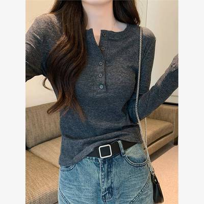 韩国长袖t恤女2024新款设计感修身内搭上衣加绒加厚打底衫女秋冬