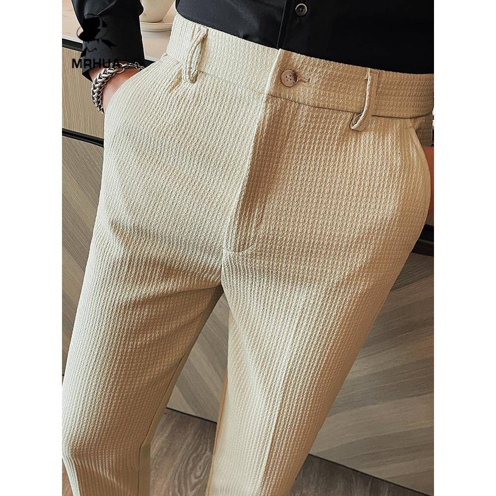 欧洲站格子西裤男春秋季新款商务休闲长裤韩版修身痞帅小脚西装裤