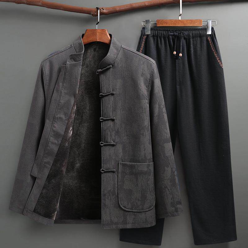 冬季唐装套装男秋冬中老年爸爸棉袄加绒加厚外套老人生日爷爷衣服