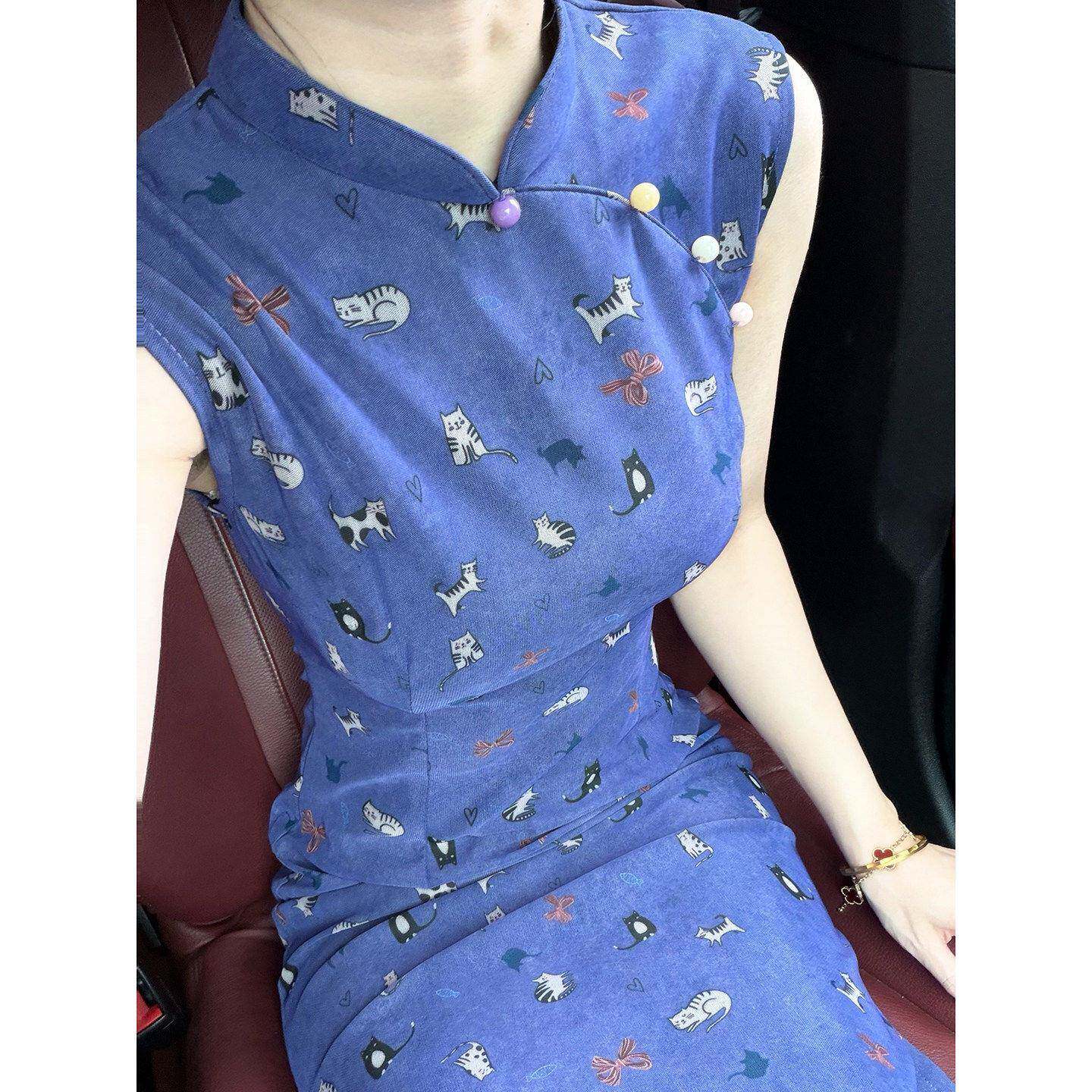 新款复古印花绝美中式旗袍女夏季无袖旗袍高端大气上档次年轻款