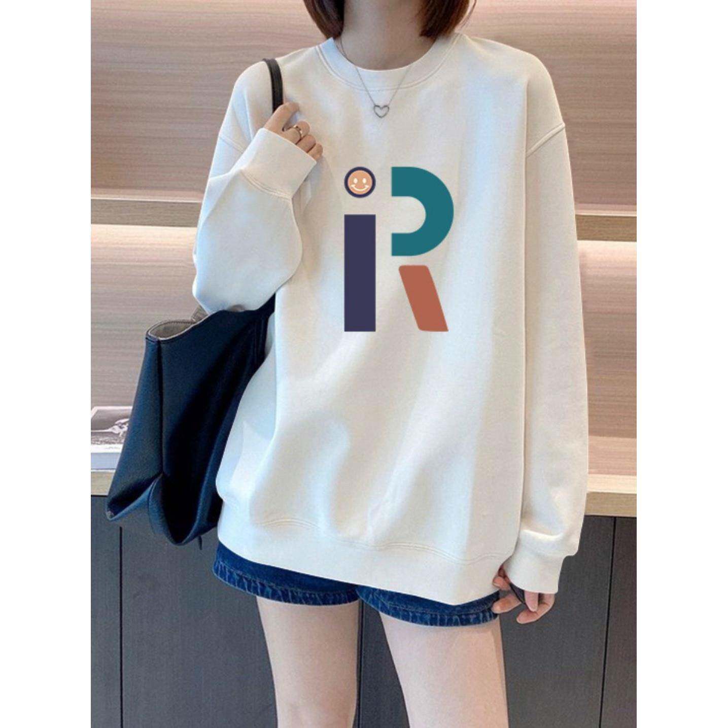 欧洲站白色纯棉字母卫衣女2025新款秋冬加绒圆领套头上衣显瘦外套