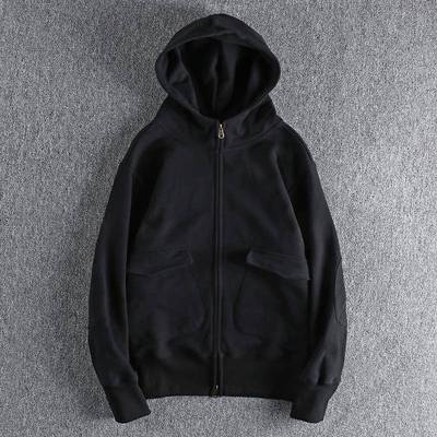 代购香港潮男秋冬重磅覆古休闲青年帽衫纯色加绒加厚男士连帽卫衣
