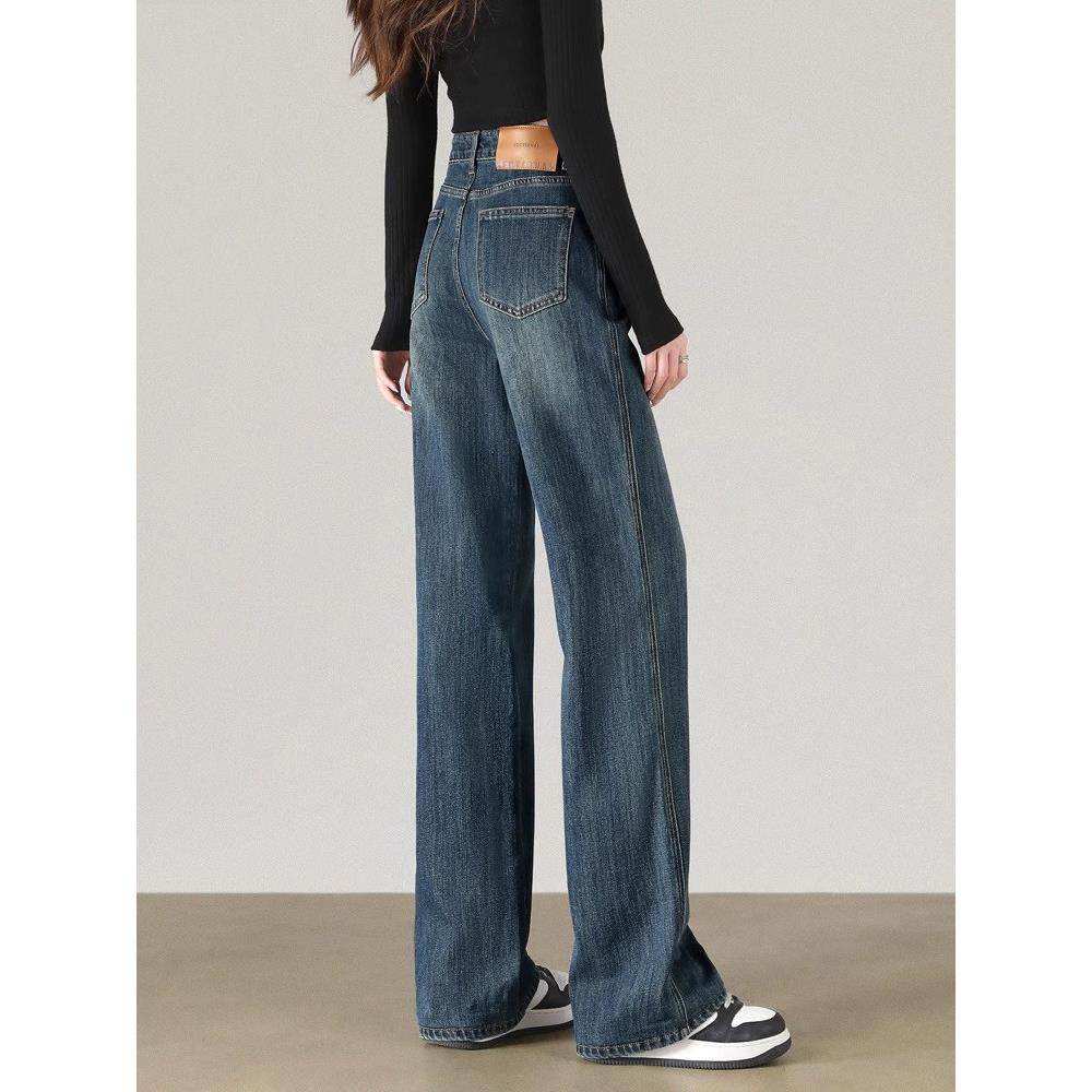 阔腿牛仔裤女高腰宽松2025春秋新款小个子垂感覆古窄版直筒拖地裤