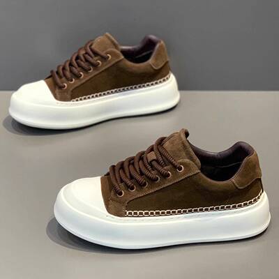 男鞋2025新款秋季翻毛真皮透气运动休闲鞋厚底增高鞋轻便软底板鞋