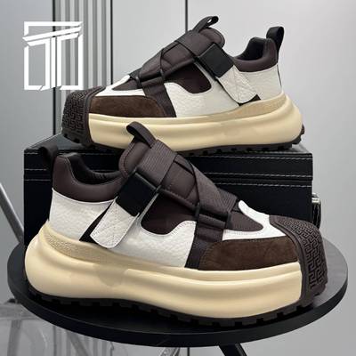 香港ITUN7G冬季新款男鞋厚底个性潮流老爹鞋厚底增高皮面休闲鞋子