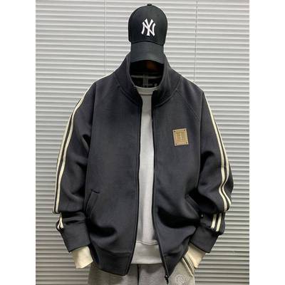 重磅纯棉卫衣外套男款春秋季潮牌美式宽松上衣立领夹克男休闲开衫