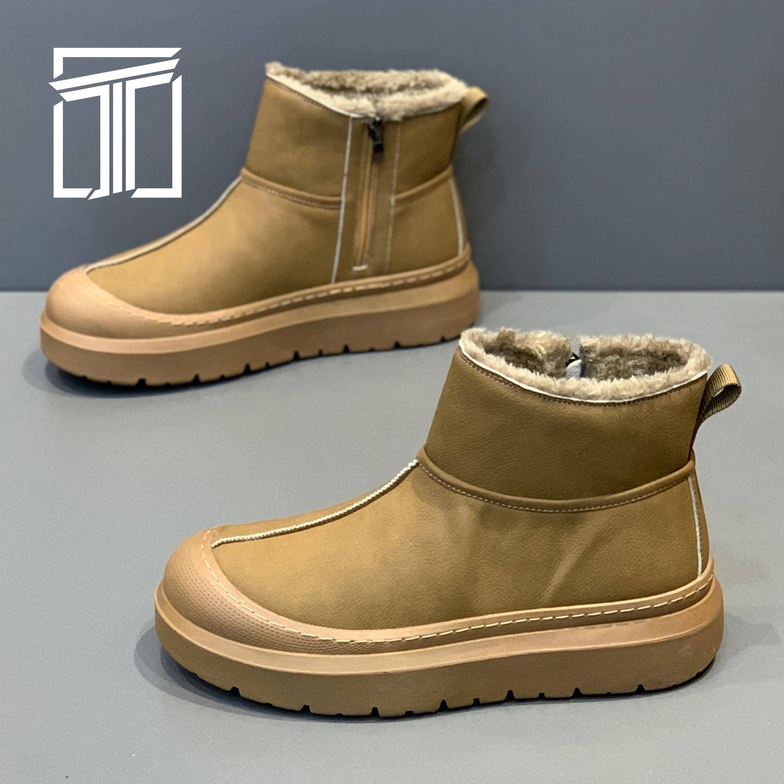 香港ITMY3 冬季新款男鞋皮面加绒保暖舒适中帮厚底防滑休闲雪地靴