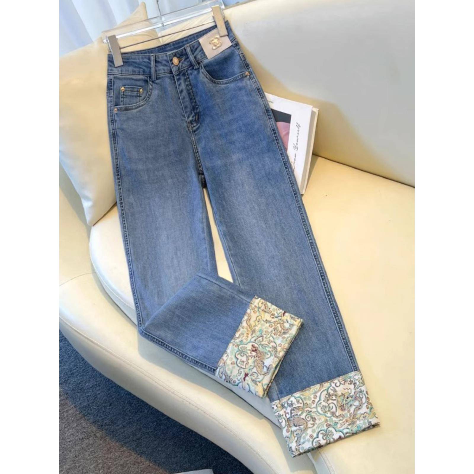 新中式国风烟管牛仔裤女2025春秋新款小个子九分裤高腰窄版直筒裤