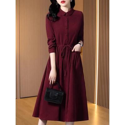 Ocnltiy喜婆婆婚宴装高贵红色连衣裙女春秋长袖妈妈参加婚礼礼服