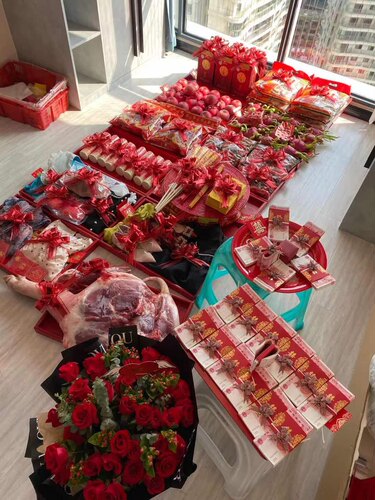 12个酒红色结婚托盘加厚过礼用盘子喜庆红色端茶盘子过礼喜盘