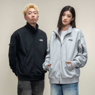 男新款 情侣工装 春季 立领纯棉美式 外套女 美式 Makemore拉链卫衣开衫