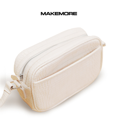 Makemore复古白色做旧情侣斜挎包