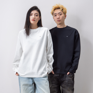 上衣 mini小小标白色纯棉高级宽松情侣装 Makemore长袖 t恤男新款