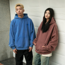 纯棉情侣长袖 重磅水洗刺绣蓝色美式 上衣女 新款 Makemore卫衣男秋季