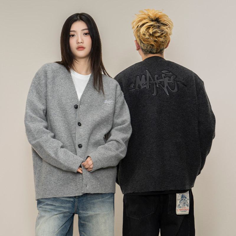 Makemore毛衣男新款V领高级格雷系灰色休闲少年感长袖开衫外套女,男装,针织衫/毛衣,淘宝优惠券,粉丝福利购,淘宝优惠卷