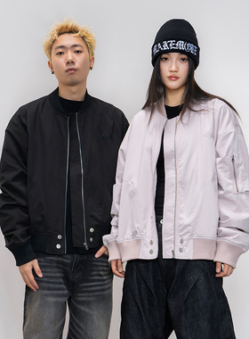Makemore飞行夹克男纯棉黑色高级美式休闲宽松复古MA1粉情侣外套