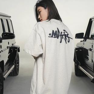 短袖 宽松休闲情侣半袖 T恤男夏季 灰色刺绣美式 上衣女 新款 Makemore