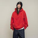 Makemore连帽卫衣男*狠会玩洗水红色新款美式重磅刺绣情侣装上衣