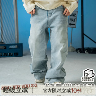子女 Makemore牛仔裤 男新款 直筒水洗蓝美式 高级宽松休闲cleanfit裤