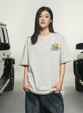 Makemore短袖t恤男灰色美式06落肩袖宽松复古情侣装纯棉高级半袖