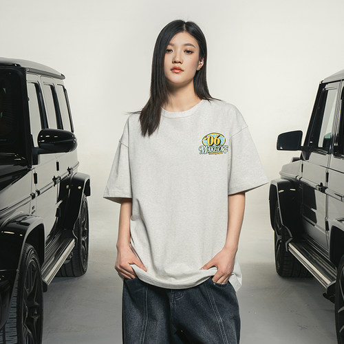 Makemore复古花灰06美式重磅短袖