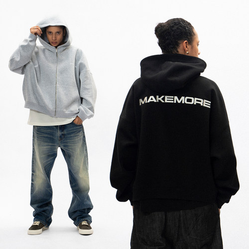 Makemore空气层连帽卫衣开衫男
