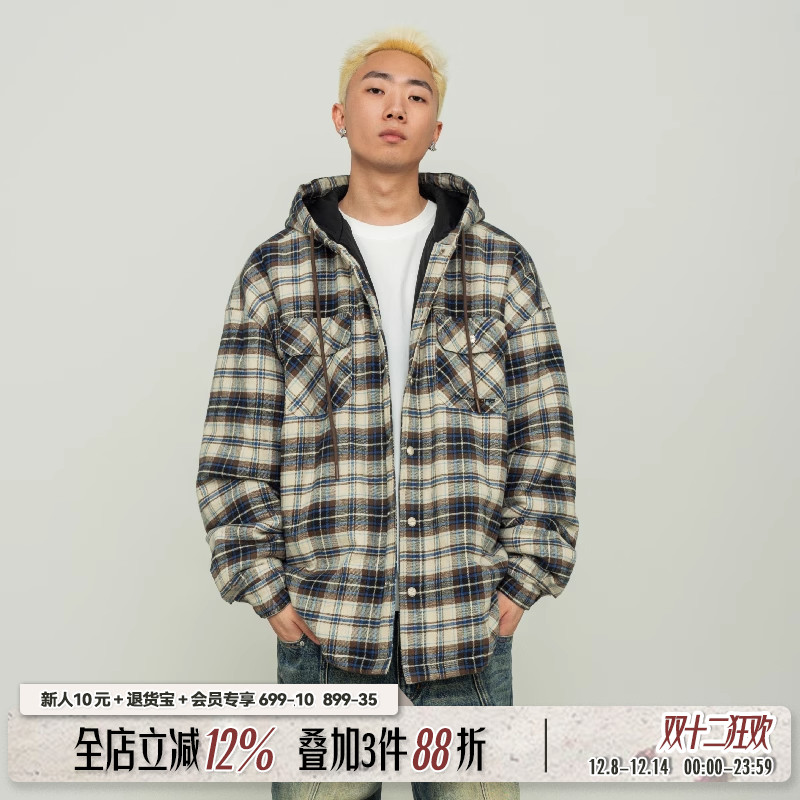 makemore重磅夹棉复古格子棉服男