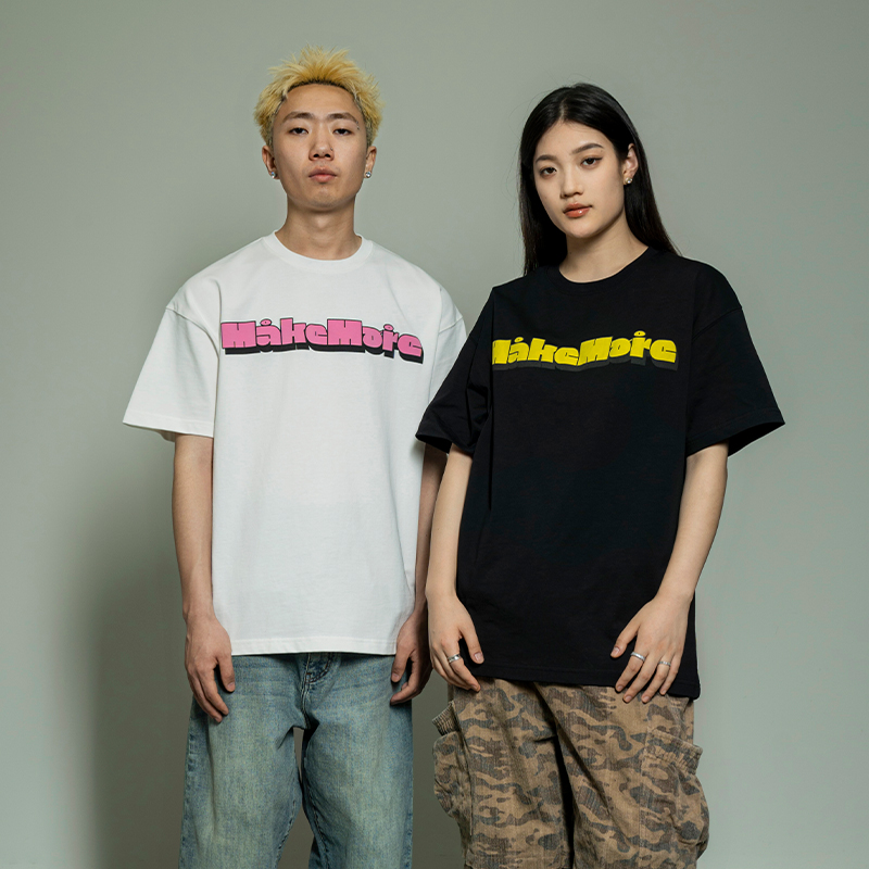 Makemore玩趣短袖宽松男女T情侣