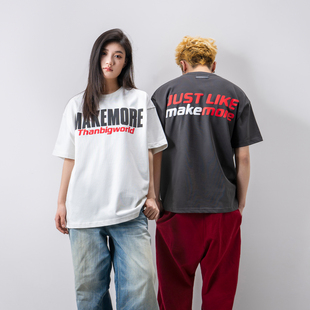 流光棉凉感复古宽松休闲上衣 立体发泡印花新款 Makemore短袖 t恤男