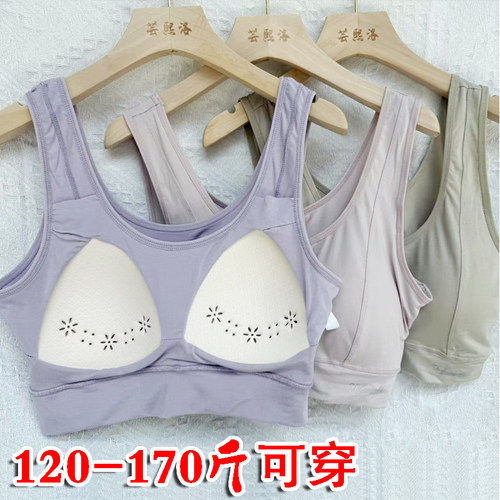 女士薄款冰藻棉文胸透气带胸垫一体短背心妈妈无钢圈弹力运动内衣