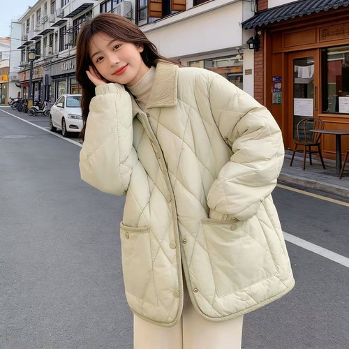 小清新轻薄菱格棉服秋冬款2026新款时尚洋气减龄小棉袄短外套棉衣