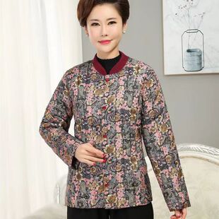 冬装中老年棉衣外套加厚短款中年大码棉服女妈妈装老人羽丝棉袄