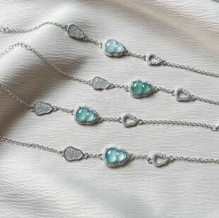 新中式天然A货危料翡翠蓝水葫芦手链女夏季时尚镶嵌锆石手链手饰