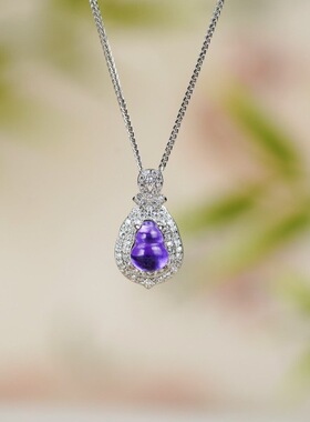 新中式紫水晶福禄葫芦吊坠锁骨链满钻镶嵌女款高级感挂饰时尚百搭