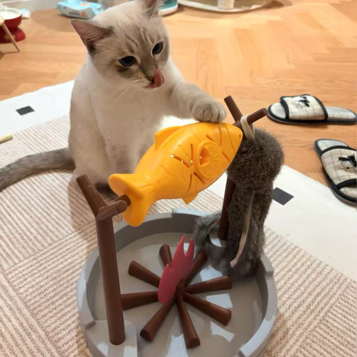 小猫烤鸡玩具烤肉翻滚漏食宠物猫猫狗特色玩具