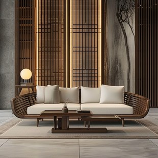 精选北美黑胡桃木家用客厅沙发新中式高端轻奢白蜡木罗汉床实木贵