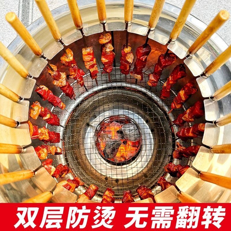 新室内户外无烟烧烤炉吊炉加厚201不锈钢便携焖烤炉圆桶家用商用