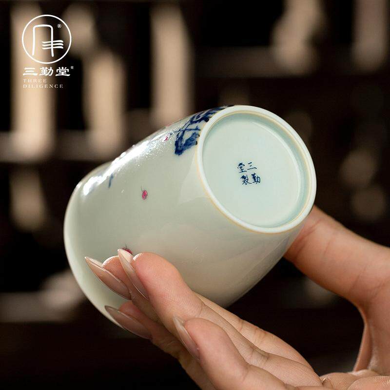 粉彩主人杯陶瓷手绘闻香杯手工雕花品茗杯高端单杯小号茶杯
