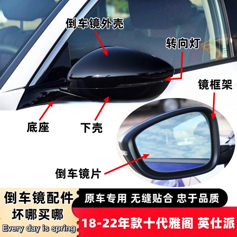 适用18-25款10-11代雅阁倒车镜盖英仕派后视镜外壳转向灯镜片框架