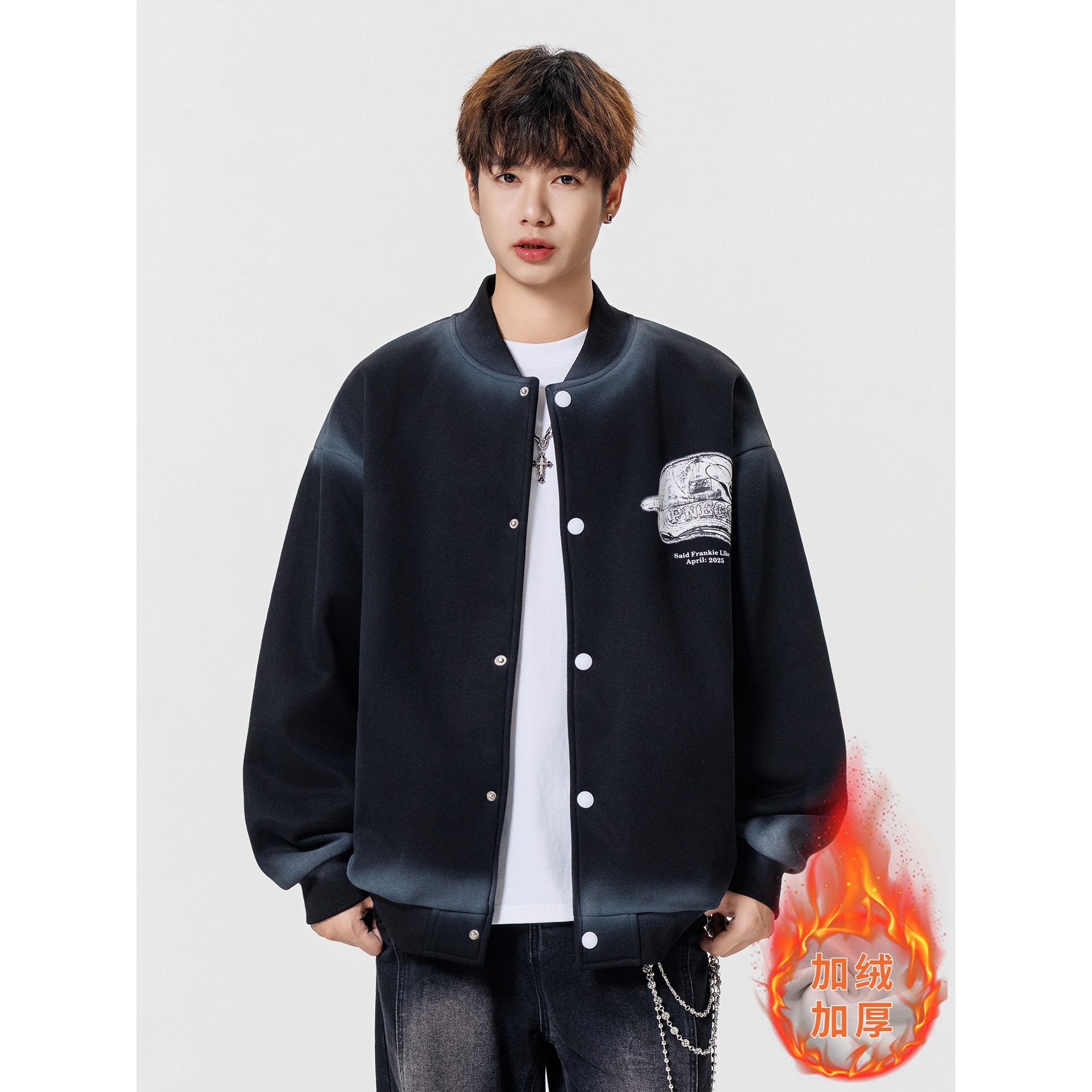 潮牌季外套青少年棒球服岁初高中学生加绒加厚夹克卫衣男装