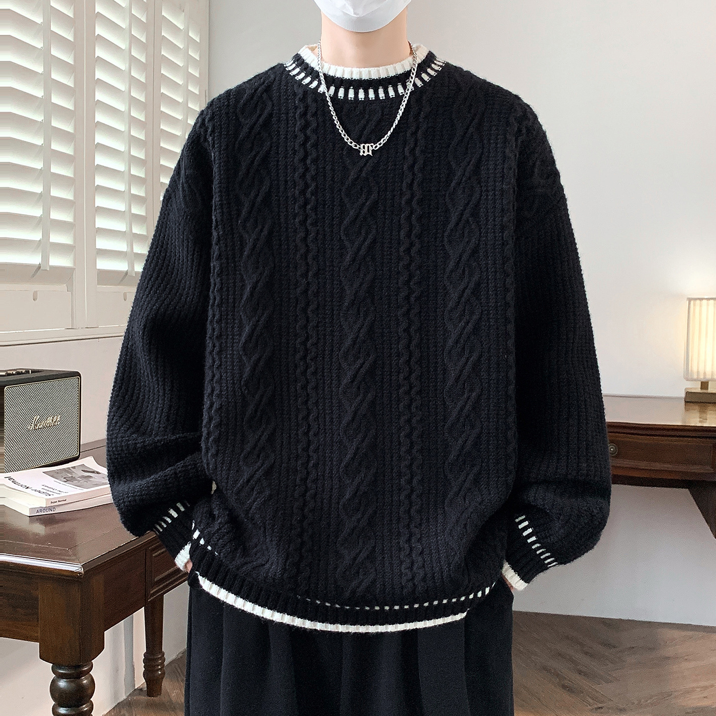 潮牌青少年季加厚毛衣男孩初高中学生内搭保暖线衣大童针织打底衫