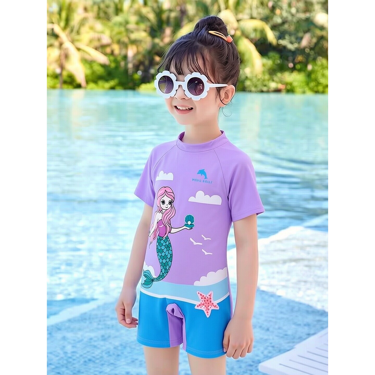 德国儿童泳衣短袖卡通中小童夏季泳游女童连体短袖沙滩套装女孩