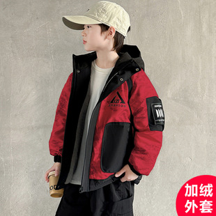 唯品会男童加绒外套新款儿童派克服中大童厚夹棉服男孩超好看装