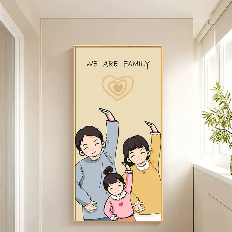 进口新品温馨家庭简约玄关装饰画北欧卡通人物客厅挂画系走廊过道图片