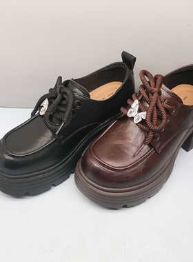 红蜻蜓乐福鞋女秋季新款BQ61612021厚底增高真皮女单鞋BQ61612022