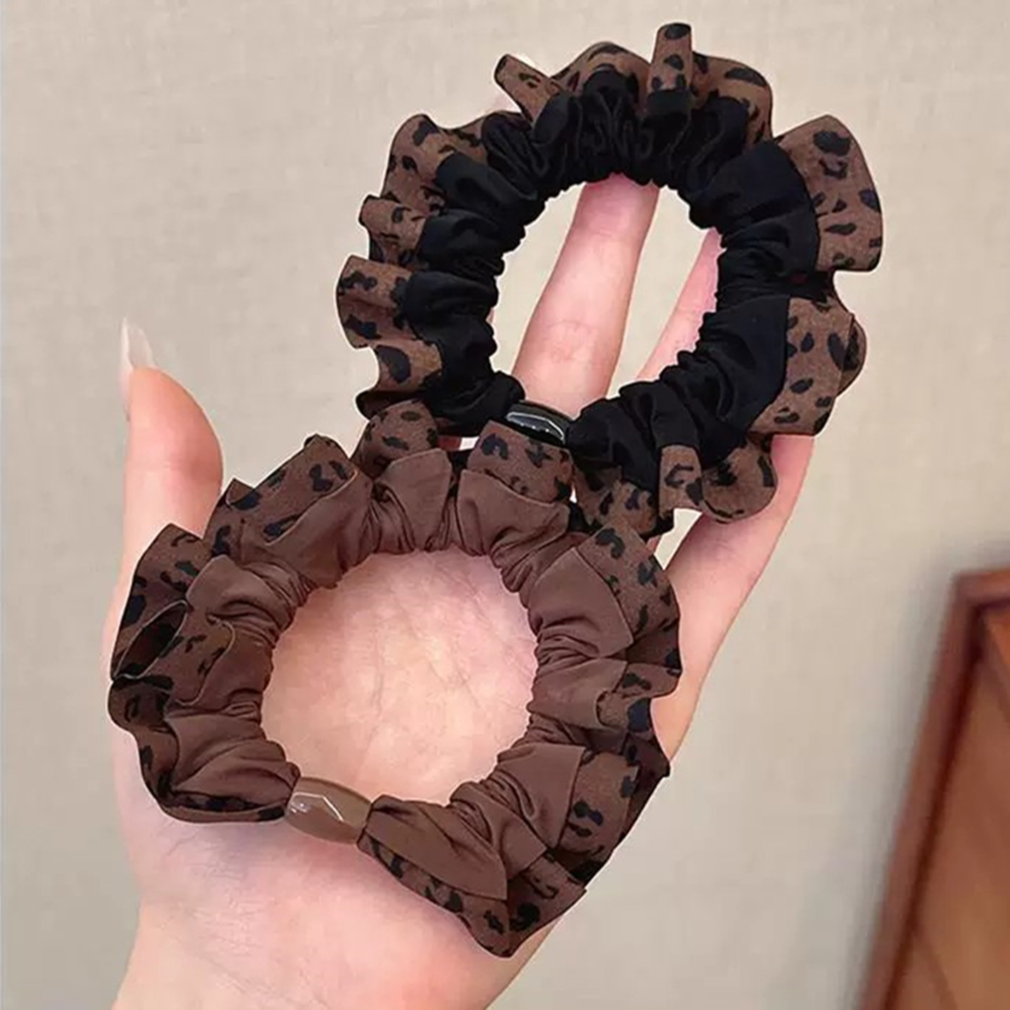 复古豹纹褶皱小肠发圈头绳女高弹力扎头发皮筋不伤发马尾发绳头饰