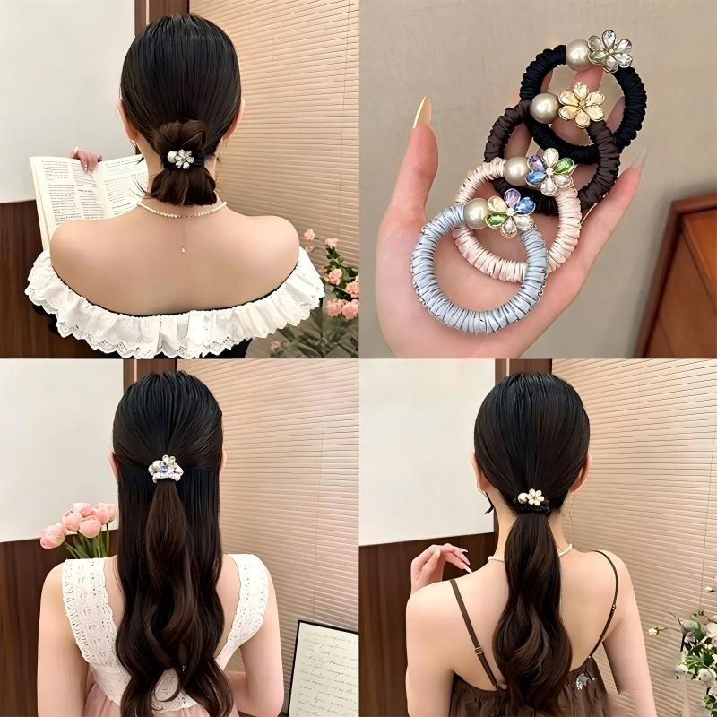 彩钻花朵款发圈发绳不伤发扎马尾头绳女日常高弹力发圈丸子头皮筋